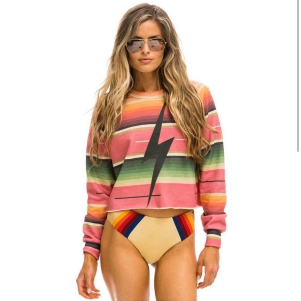 Aviator Nation Serape Bolt Stitch Cropped Sweatshirt